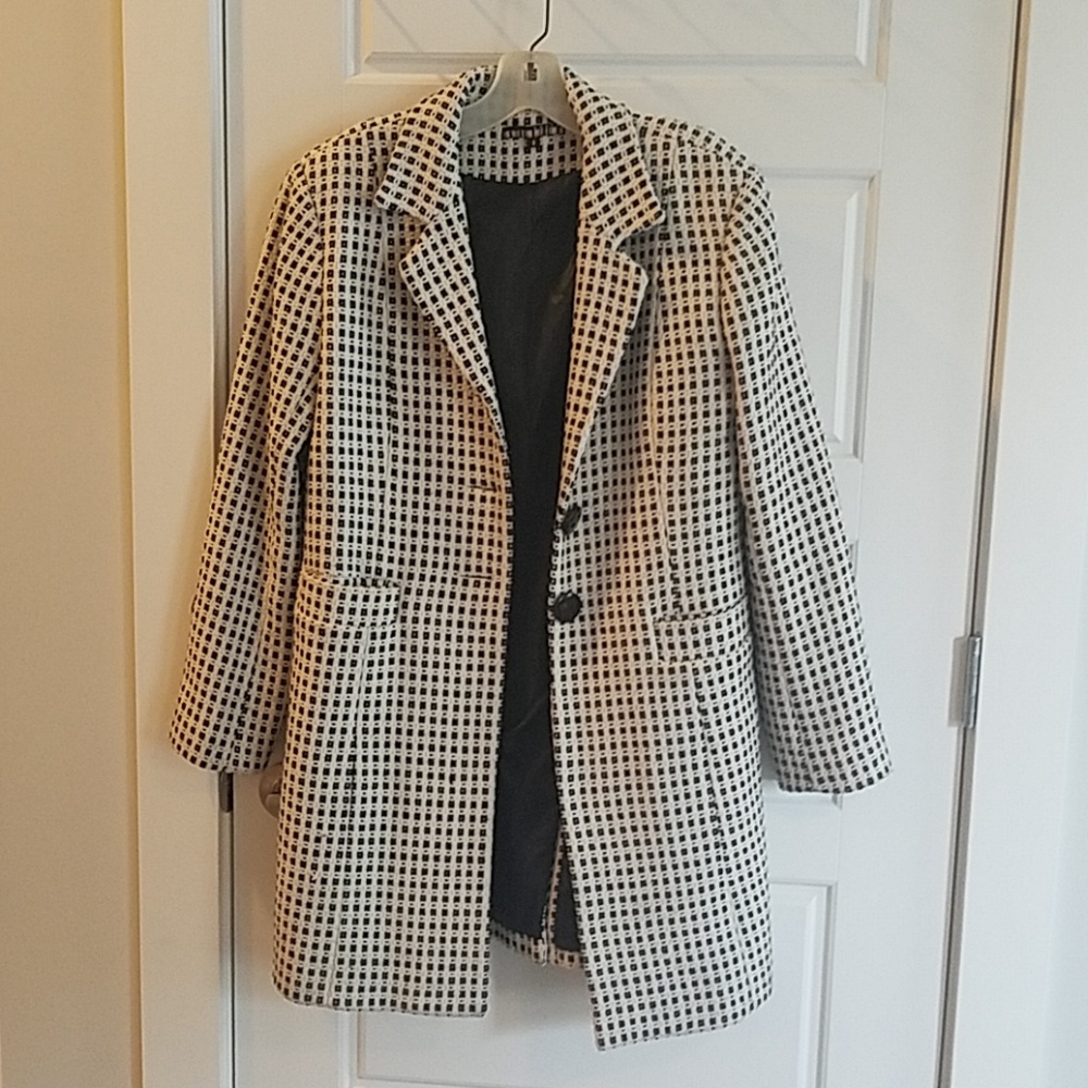 Womens Dalia Black and White Pea Coat
